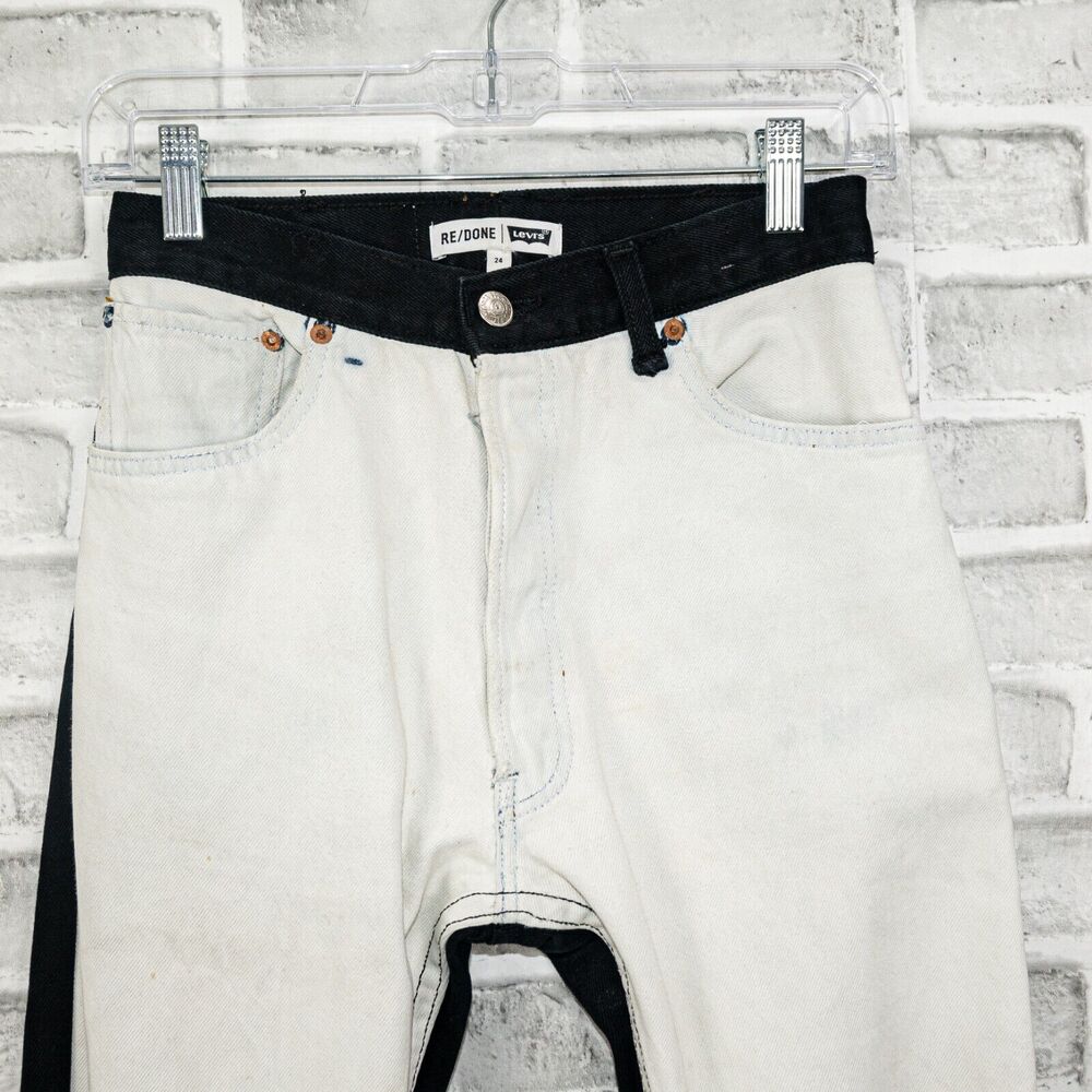 RE/DONE x Levi's size 24 2-Tone Black White Denim Jeans Vintage stained - Picture 2 of 10
